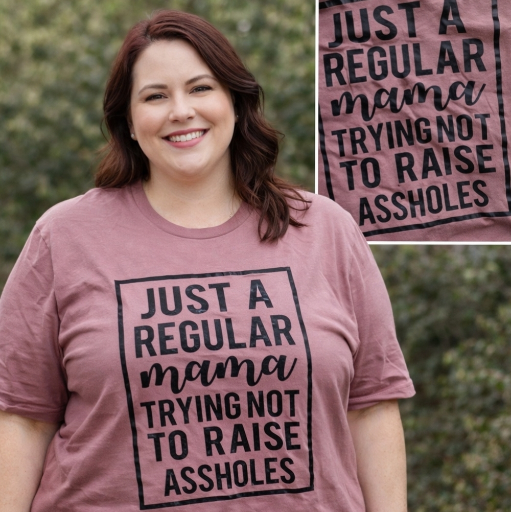 Bella+Canvas 3XL Graphic T-Shirt “Just a Regular Mama” Mauve Pink Cotton Tee NEW